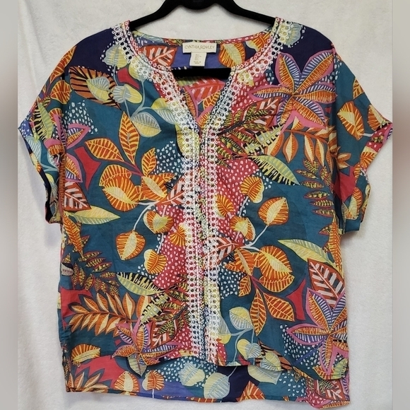 Cynthia Rowley Tropical Hi-Lo 100% Cotton Top Size Large - Picture 1 of 6